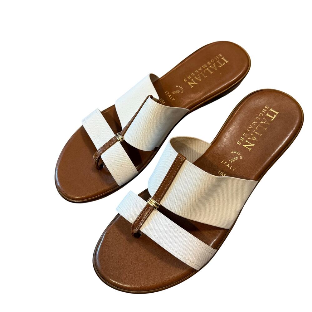 Italian Shoemakers Sandals Womens 11 Neema Casual Slip On Flat Thong White Brown